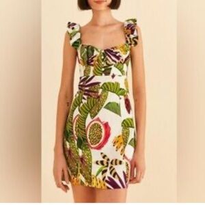 Farm Rio Anthropologie Striped Forest linen-blend Mini Dress Large Ruffle